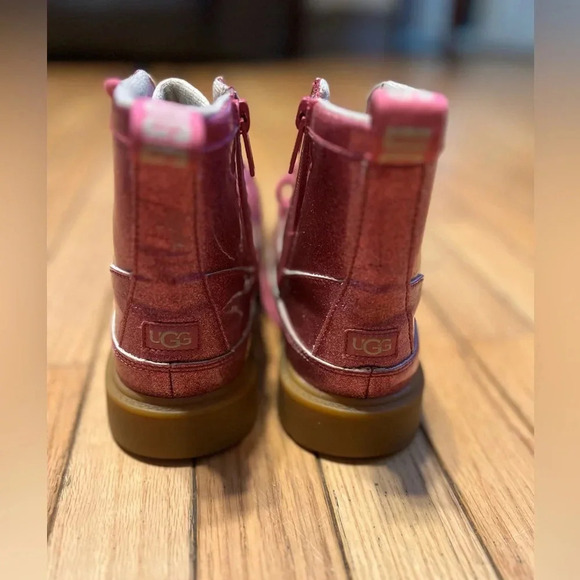 UGG Robley Glitter Combat Boots Youth 3 Berry rose pink Sparkly Rain - Picture 5 of 7